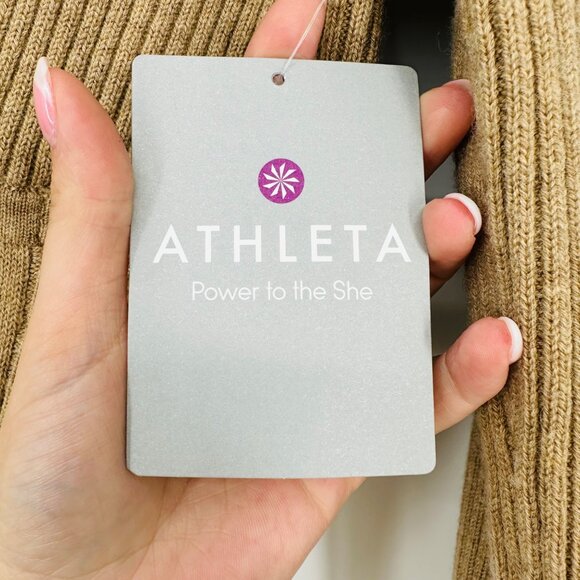 Athleta Chalet Tan Merino Wool Long Sleeve Ribbed V-Neck Stretchy Sweater Dress - Picture 8 of 10